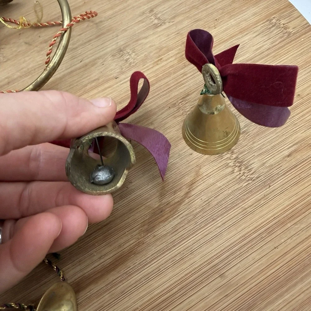 Brass French Horns Christmas Tree‎ (3) or Wreath Ornament And Brass Bells (2)